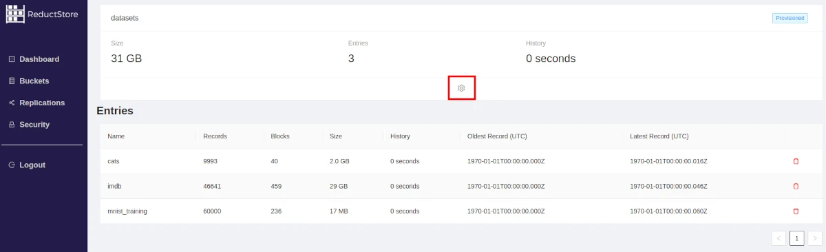 Browse bucket settings with Web Console