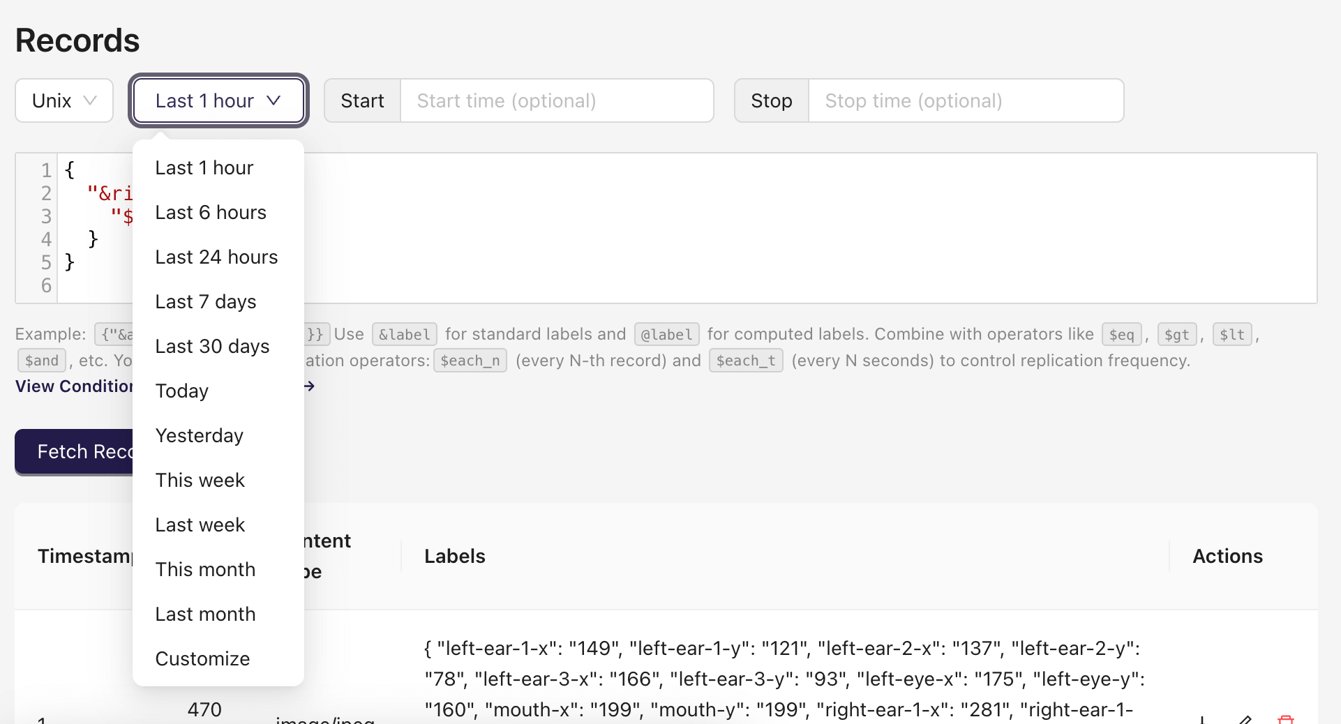 Time preset in Web Console