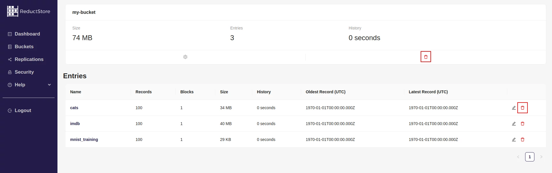 Remove entry with Web Console