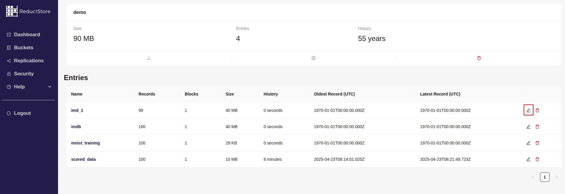 Edit entry with Web Console