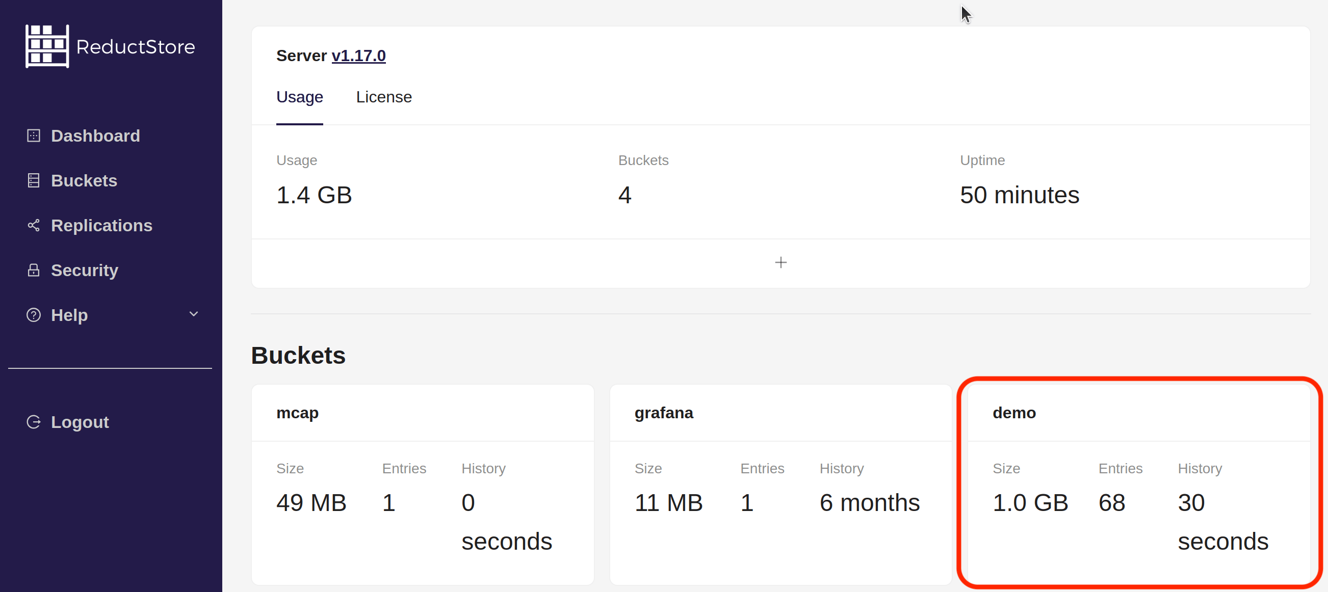 Browse buckets with Web Console