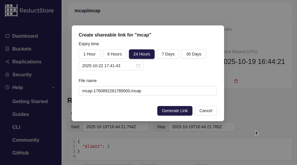 ReductStore Query Link
